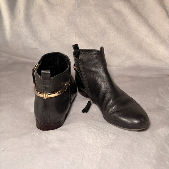 Tory Burch Jess Black Leather Ankle Boots with Gold Hardware, Size 8.5M - Picture 6 of 7